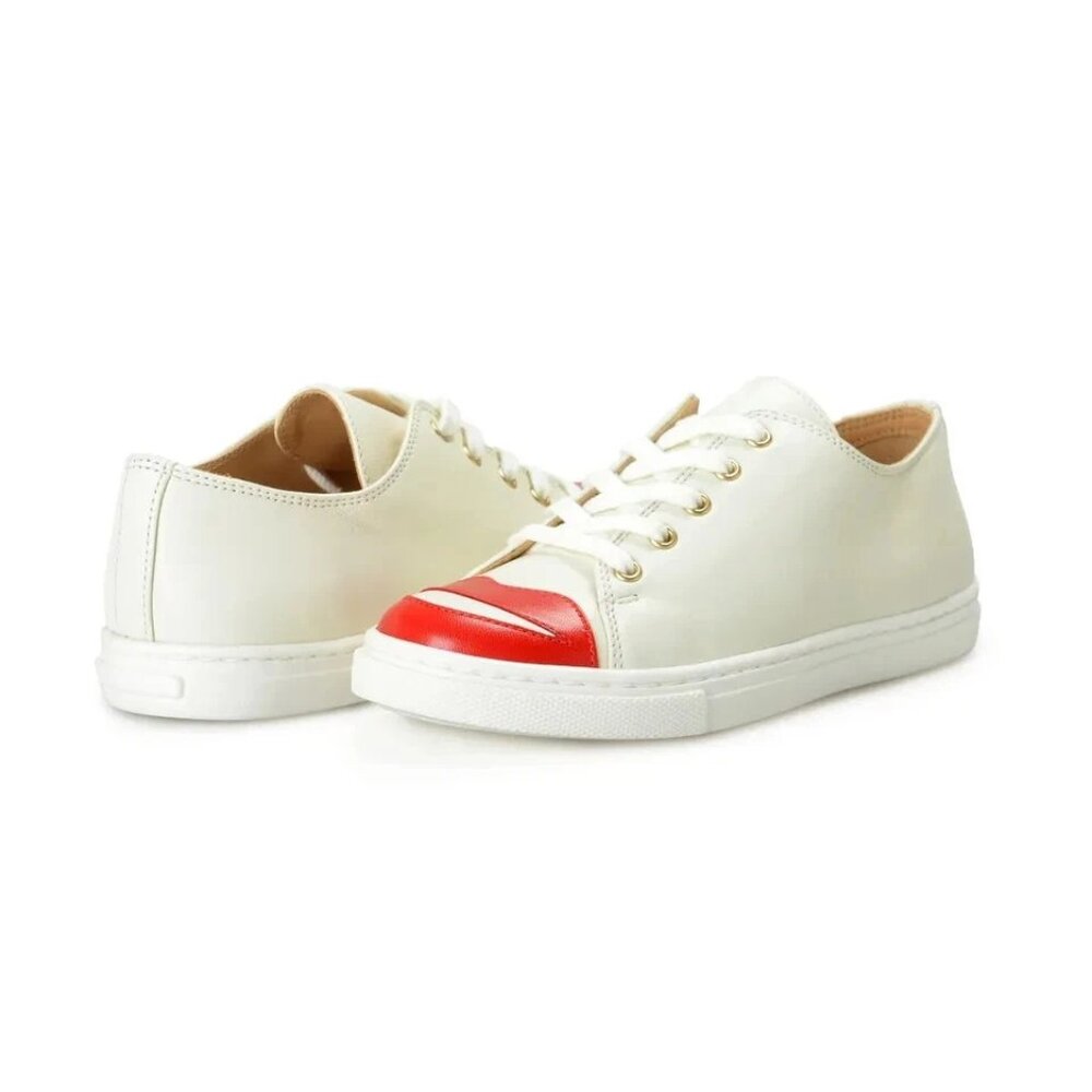 Sneakers Charlotte Olympia Girls "INCY KISS ME SNEAKERS" Off White Leather Shoes